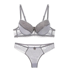 Lace Striped Lingerie Set with Bra and Panties